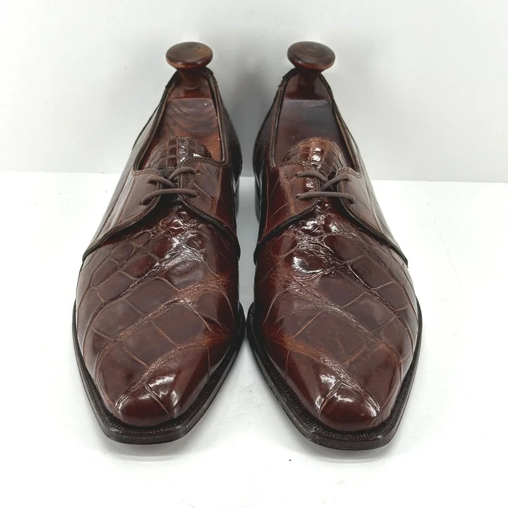 VTG Kashani Shoes Men's 9 Genuine Alligator Oxfords Made Italy Brown NOS Take 6